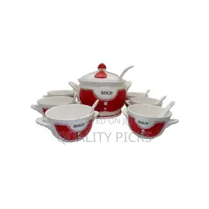 15-Piece Ceramic Soup Bowls Cups Spoond Set on Stand