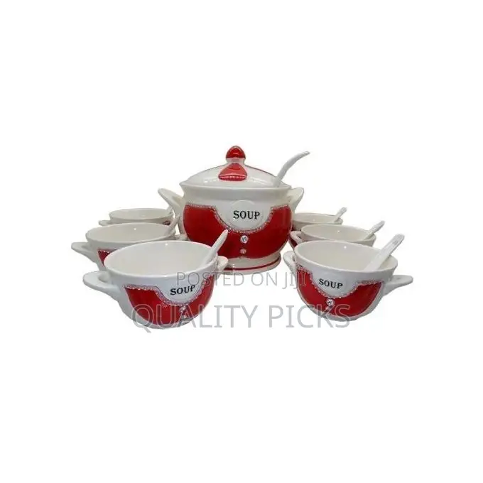 15-Piece Ceramic Soup Bowls Cups Spoond Set on Stand