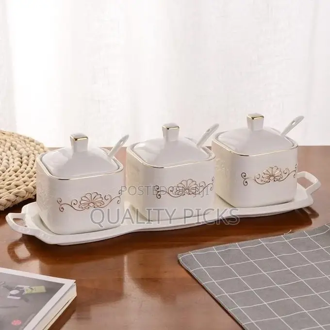 3 PCS Ceramics Condiment Jar, 10OZ Sugar Bowl Spice Pots