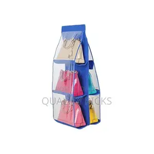 6 Pockets Hanging Handbag Purse Organizer Wardrobe,Blue