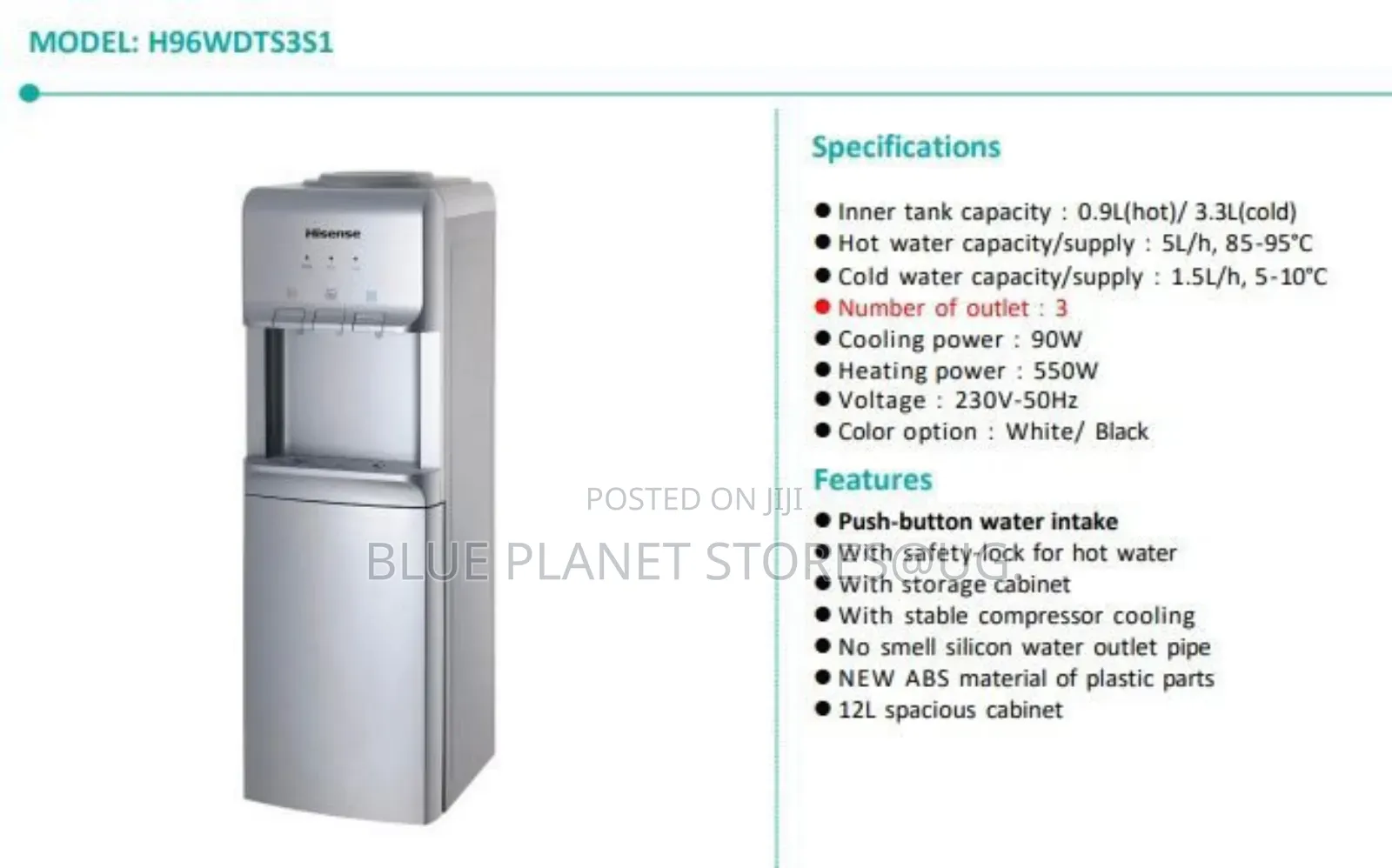 HISENSE 3 Taps Water Dispensers \\ 90w/550w \\ H96WDTS3S1 