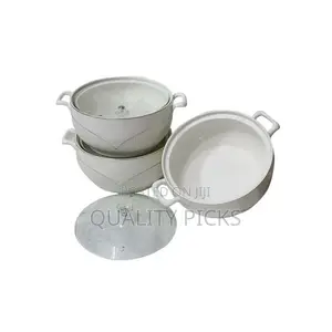 3 Piece Lined Self Design Serving Dishes With Gold Design