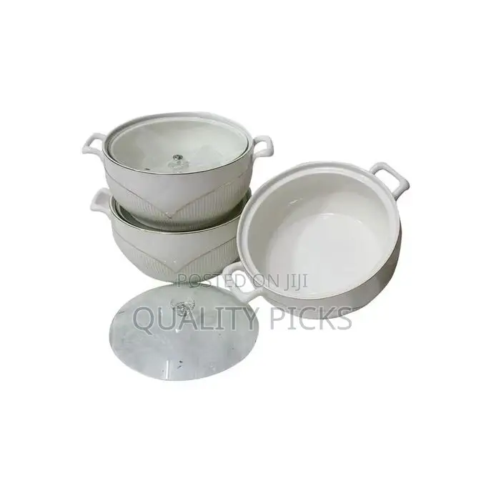 3 Piece Lined Self Design Serving Dishes With Gold Design