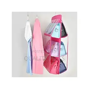 6 Pockets Hanging Handbag Purse Organizer Wardrobe,Pink