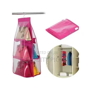 6 Pockets Hanging Handbag Purse Organizer Wardrobe,Pink