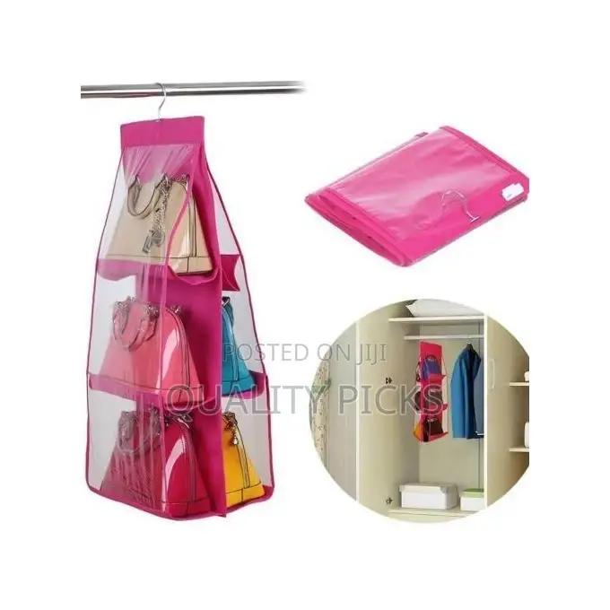 6 Pockets Hanging Handbag Purse Organizer Wardrobe,Pink