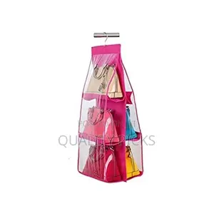 6 Pockets Hanging Handbag Purse Organizer Wardrobe,Pink