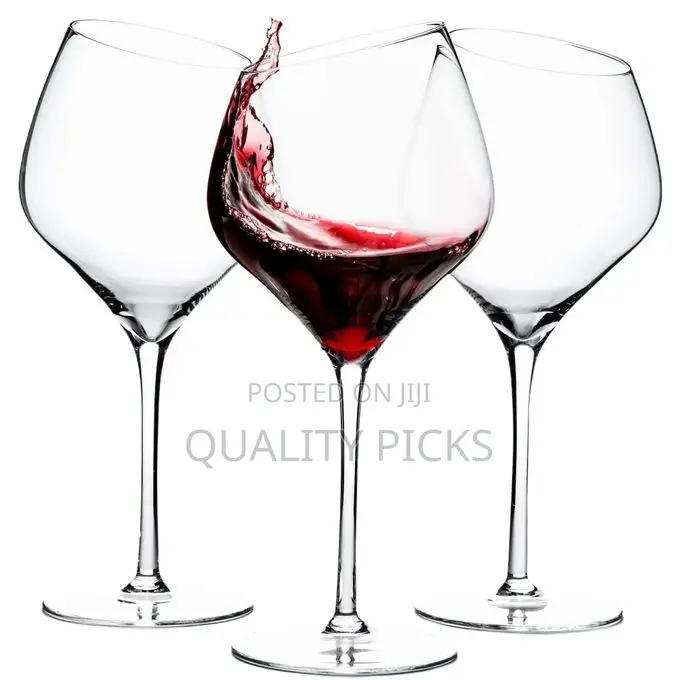 6pc Large Slant Rim Wine Glasses With Long Stem Glass