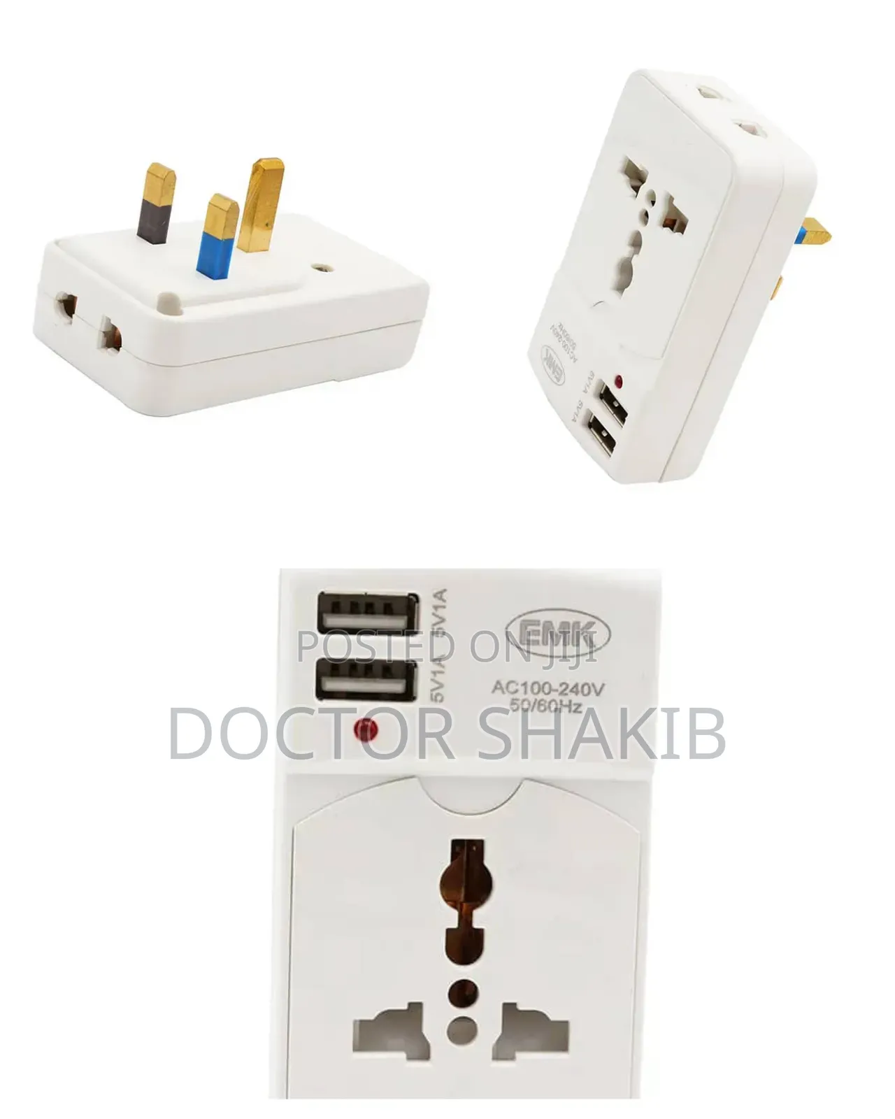 3pin/Uk Plug Universal 2 USB 2 Way Electric Adapter
