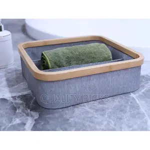 Bamboo Rim Canvas Fabric Storage Box Wardrobe Organiser