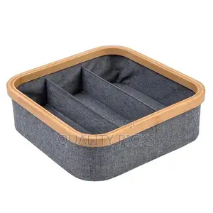 Bamboo Rim Canvas Fabric Storage Box Wardrobe Organiser