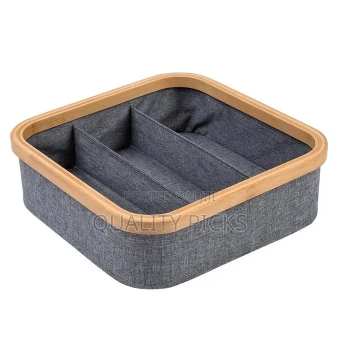 Bamboo Rim Canvas Fabric Storage Box Wardrobe Organiser