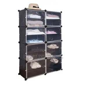 32 Pairs Portable Plastic Shoe Rack Organizer With Door
