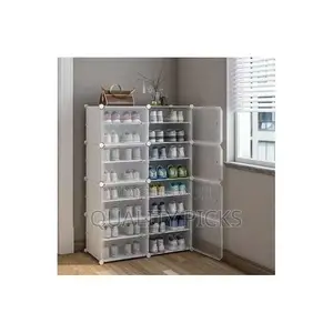32 Pairs Portable Plastic Shoe Rack Organizer With Door