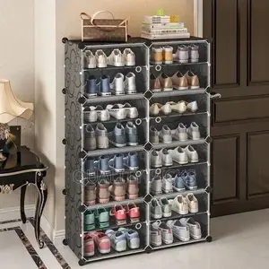 32 Pairs Portable Plastic Shoe Rack Organizer With Door