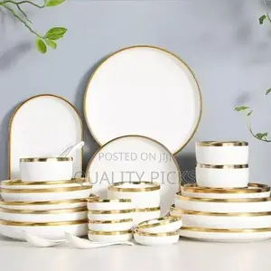 32pcs Microwave Ceramic Pates Bowls Spoons Dinnerware
