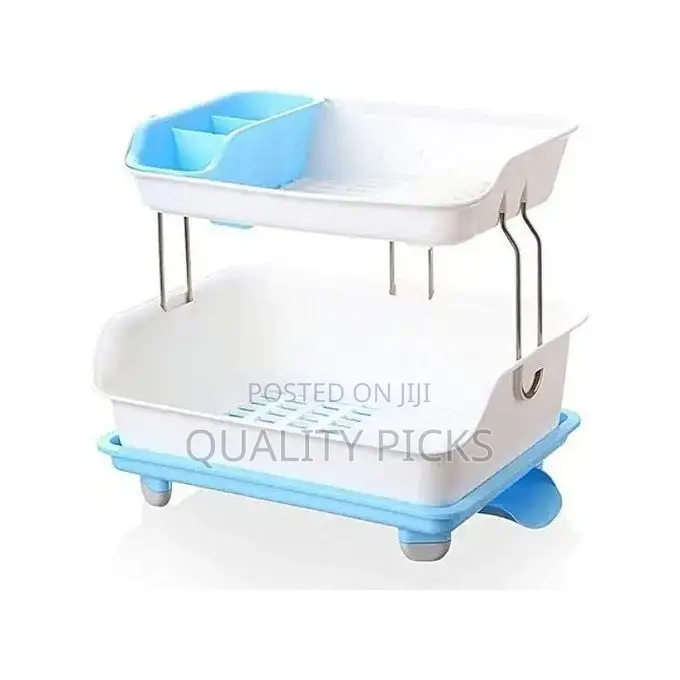 2 Layer Plastic Dish Drying Draining Rack Storage Tray