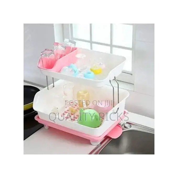 2 Layer Plastic Dish Drying Draining Rack Storage Tray