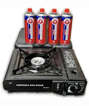Portable Single Gas Stove With 4 Butane Gas Can -Black