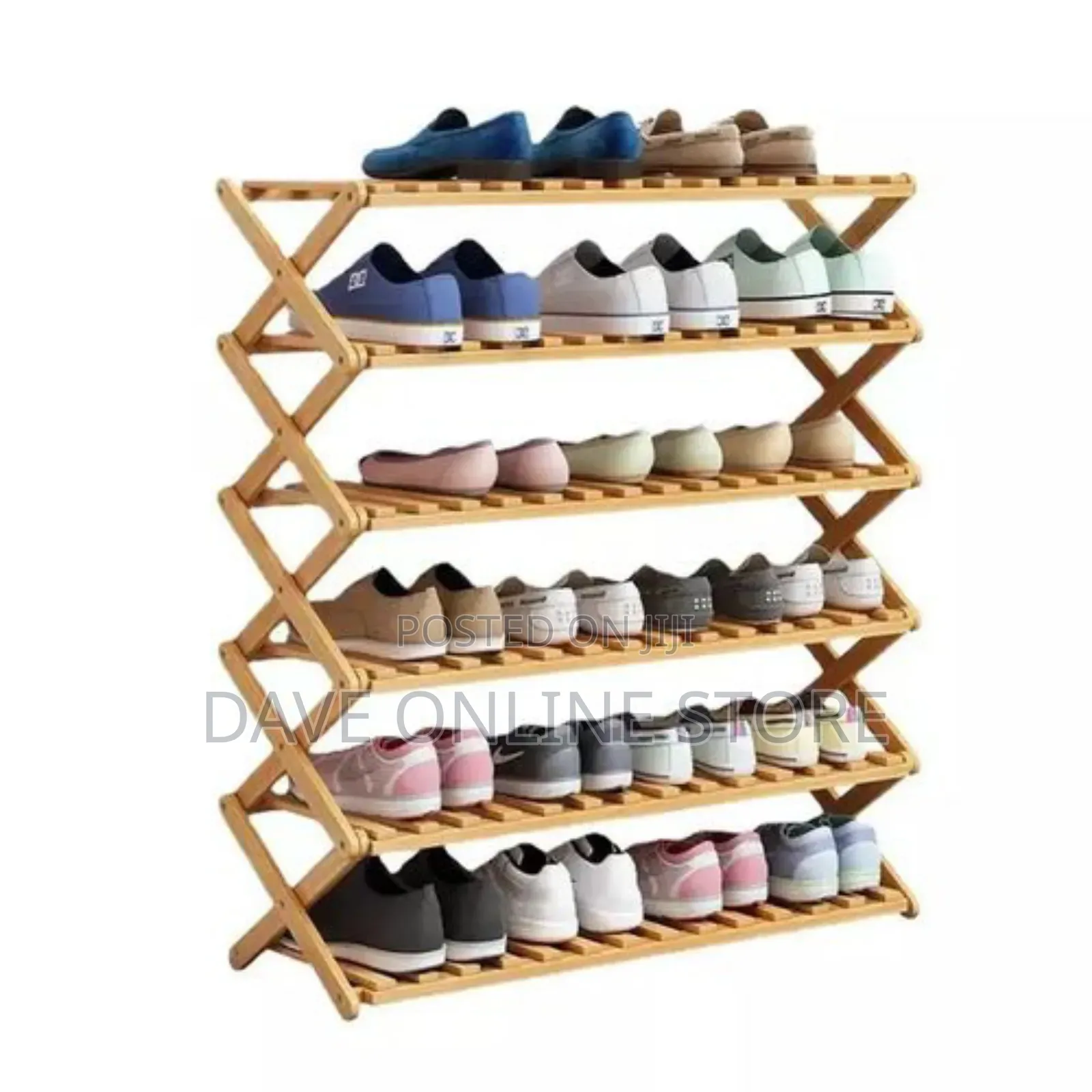 6 Layers Foldable Bamboo Shoe Rack -Brown