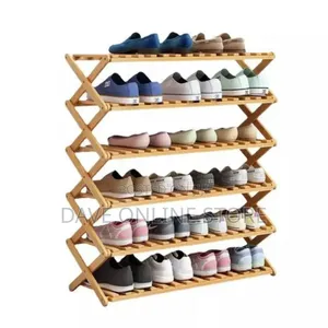 6 Layers Foldable Bamboo Shoe Rack -Brown