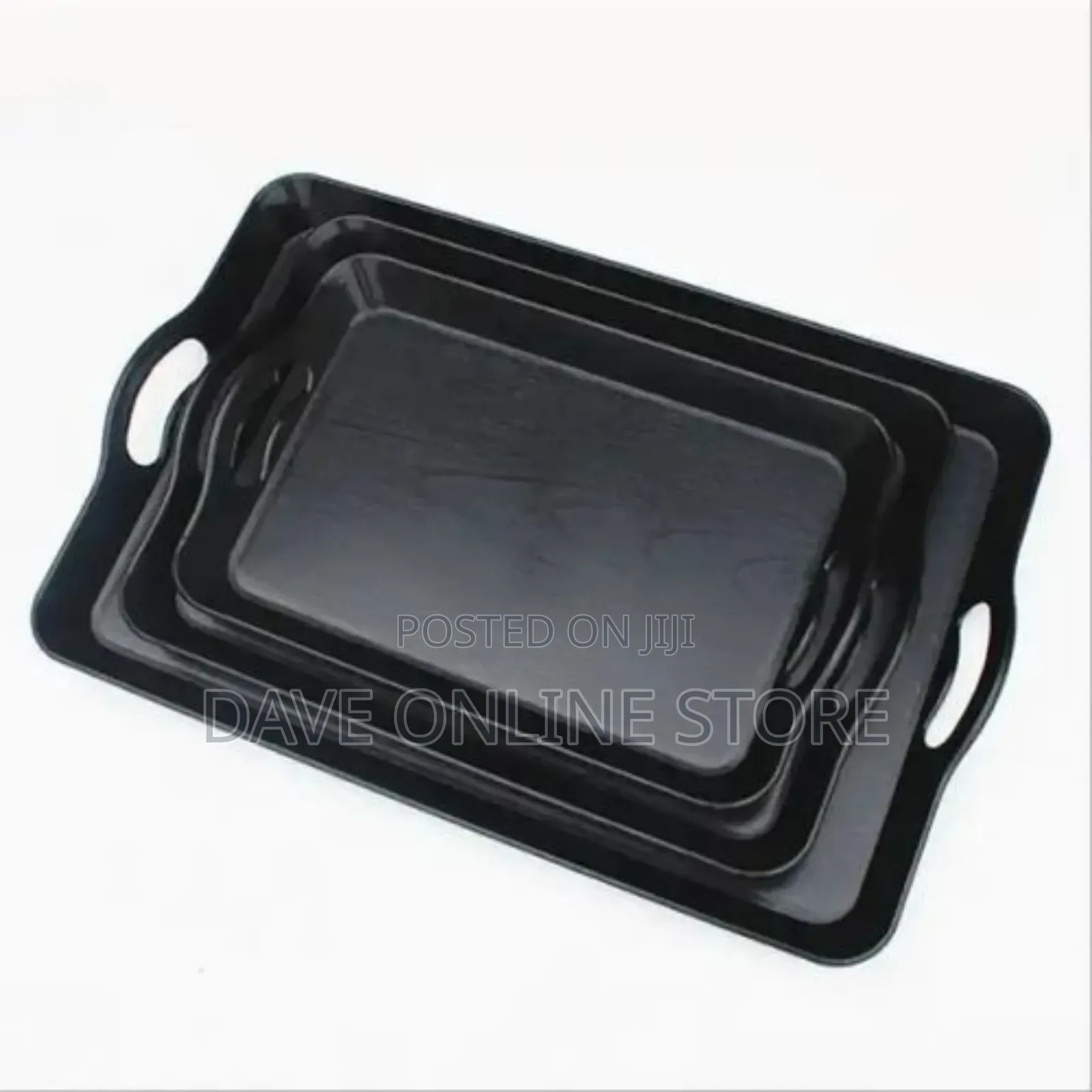 Rectangular Plastic Tray Set 3pcs -Black