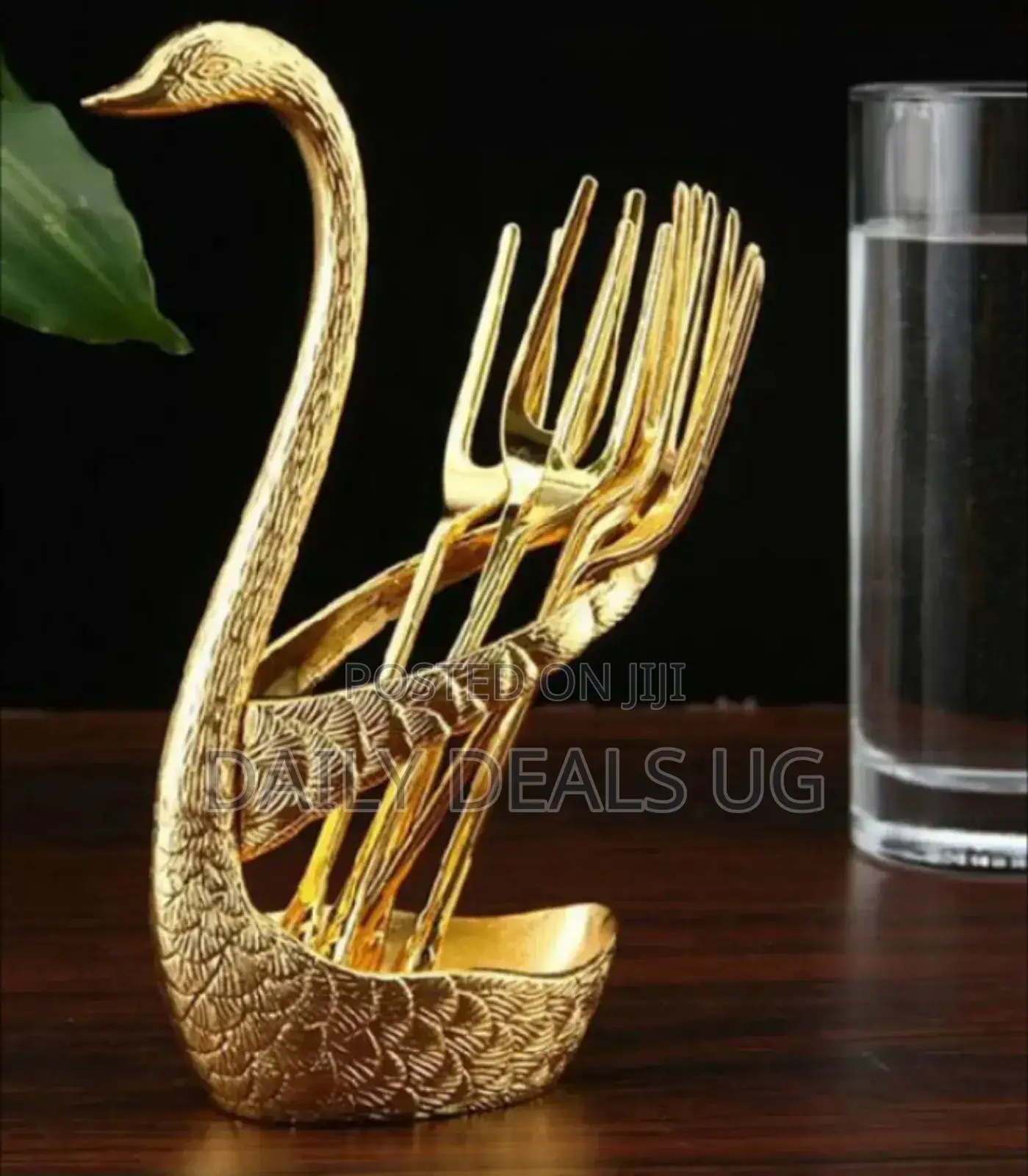 Gold Swan Fork and Spoon Holder