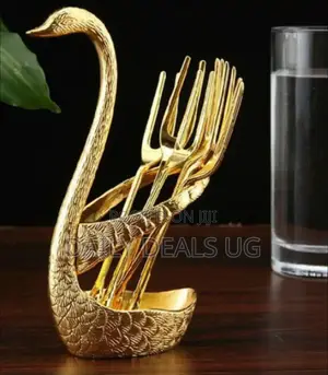 Gold Swan Fork and Spoon Holder