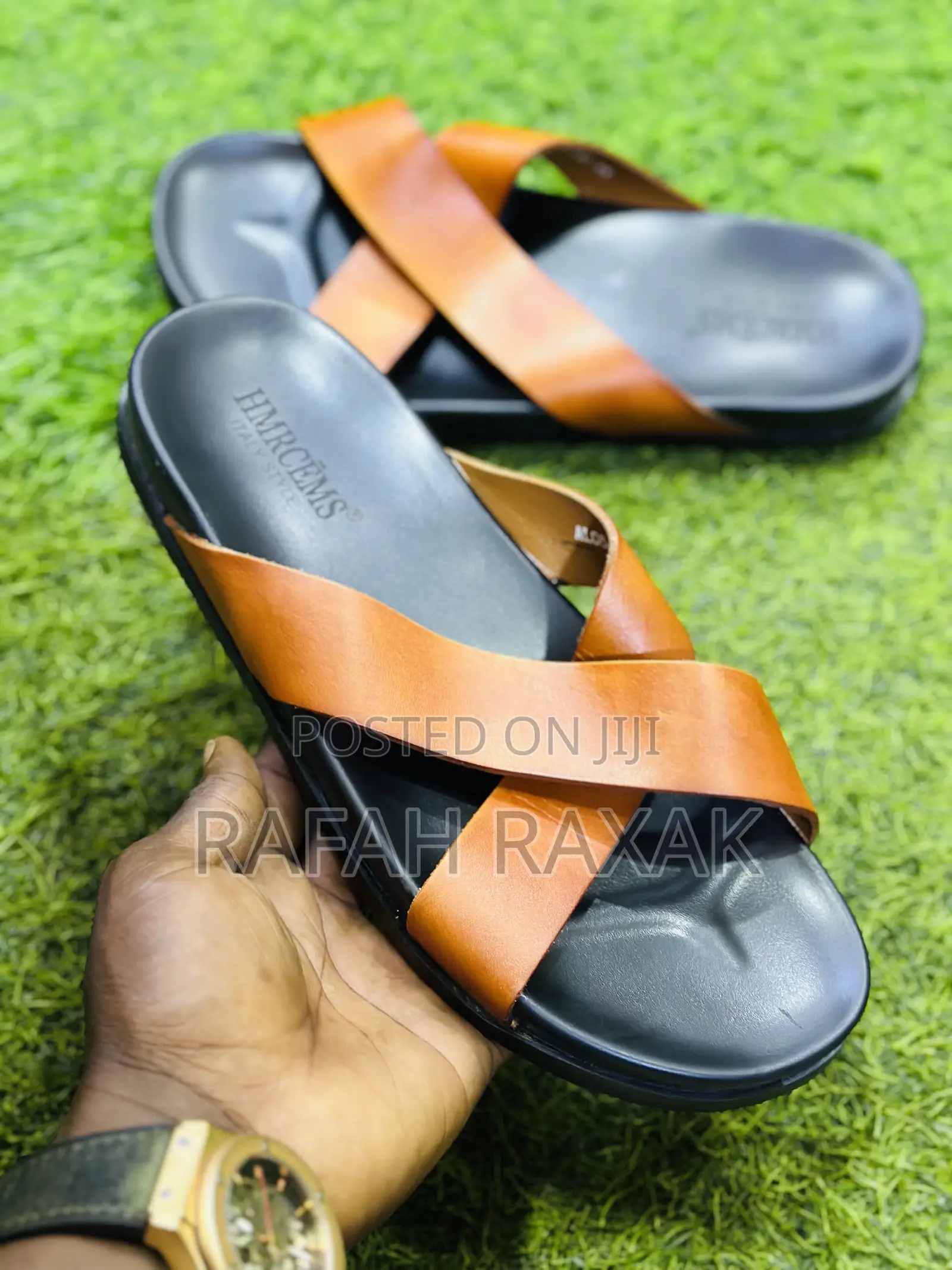Original Brown Italian Hermes Cross Leather Sandals