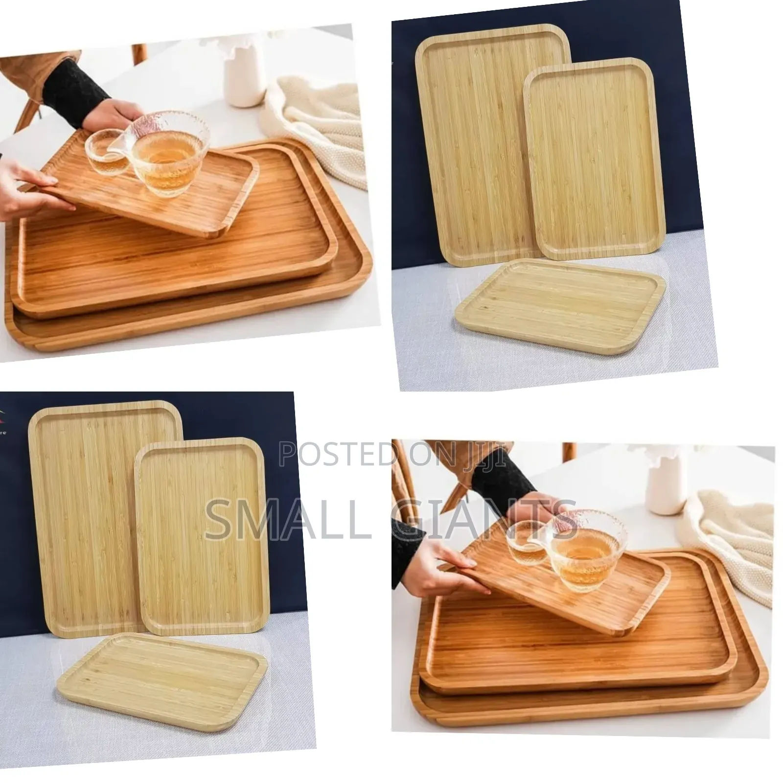 New Wooden Serving Tray Set, 3 Pieces