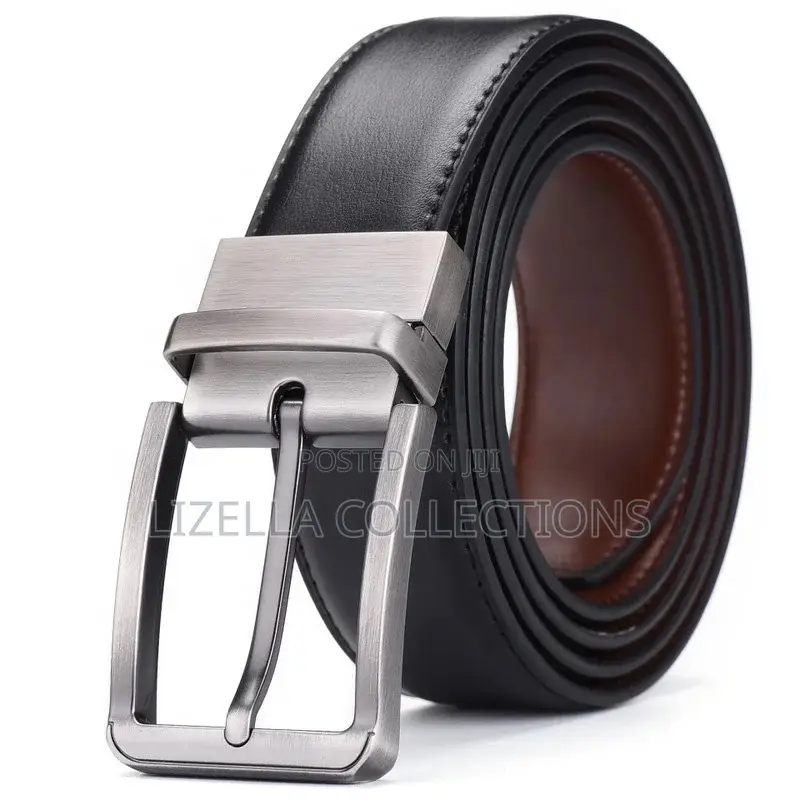 2 Sided Men Leather Belts (Rotating Buckle) Black Brown