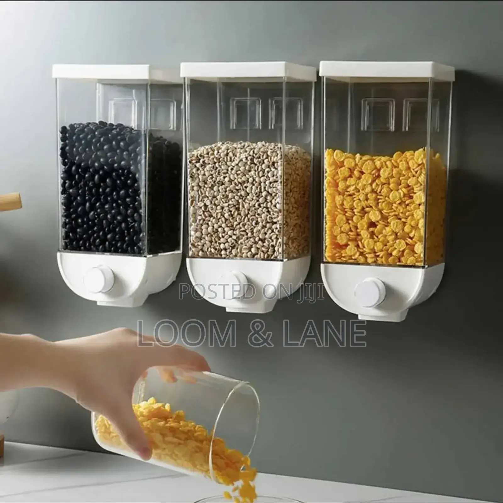 3pcs No Drill Mounted Airtight Kitchen Cereal Dispenser