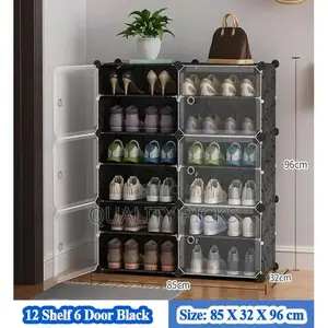 Portable Plastic Shoe Rack Organizer With Door, 30 Pairs