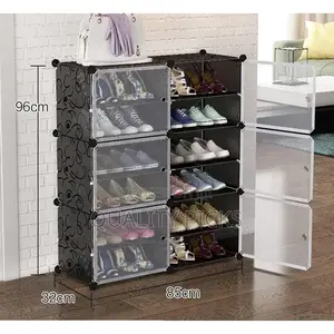 Portable Plastic Shoe Rack Organizer With Door, 30 Pairs
