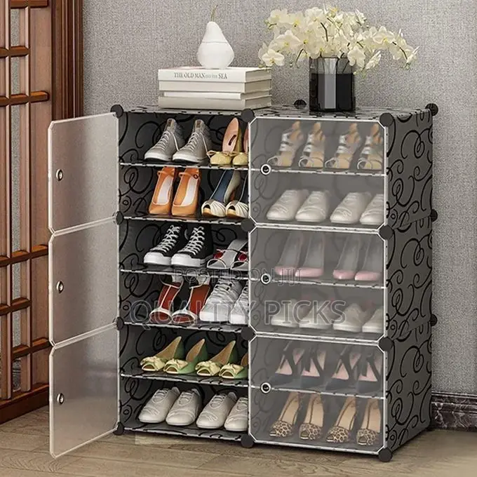Portable Plastic Shoe Rack Organizer With Door, 30 Pairs