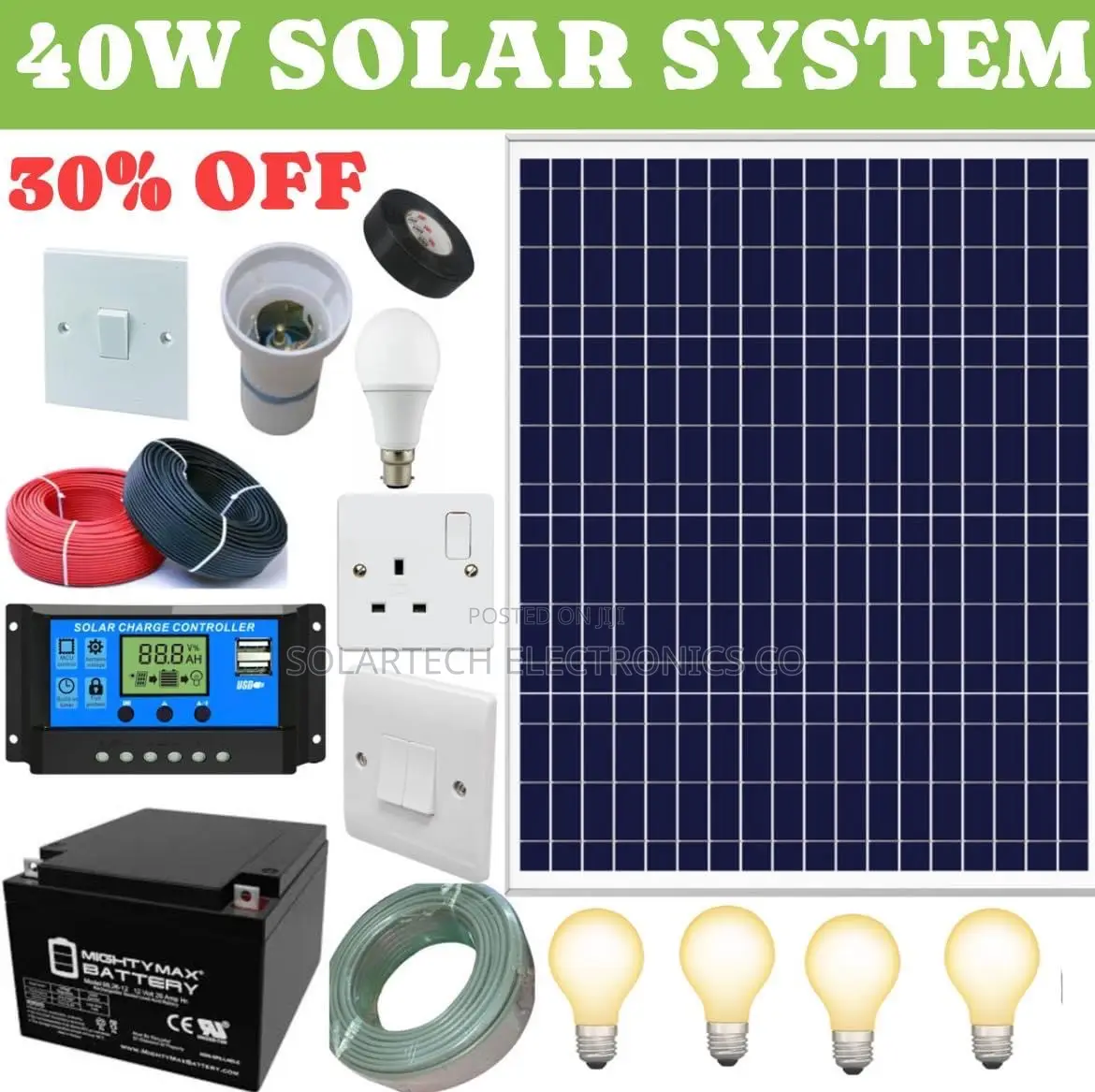 40W Solar Full Kit/ 24ah Battery.