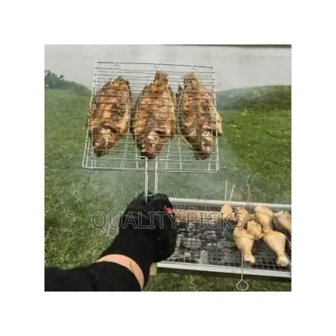3 Section BBQ Barbeque Fish Charcoal Grill Net Basket-Silver