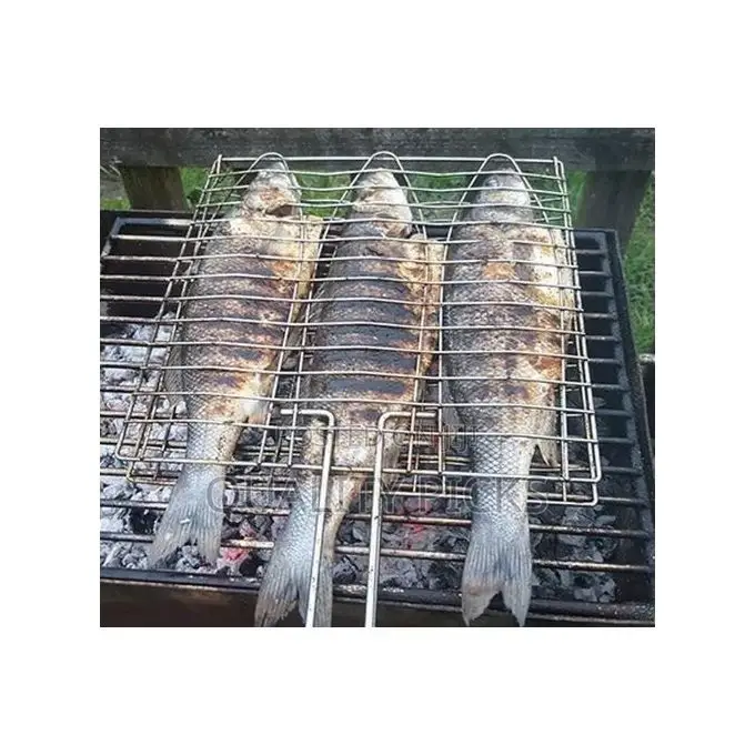 3 Section BBQ Barbeque Fish Charcoal Grill Net Basket-Silver