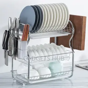 Kitchen Dish Rack Steel 2 Tier Dish Drying Rack