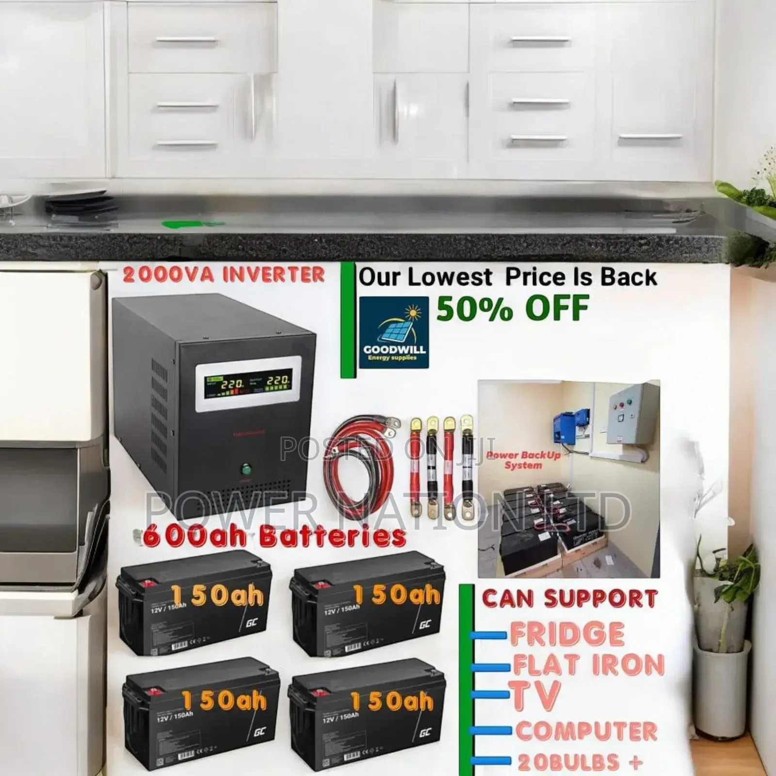 2000va UPS Inverter 600ah Batteries Power Back Up System