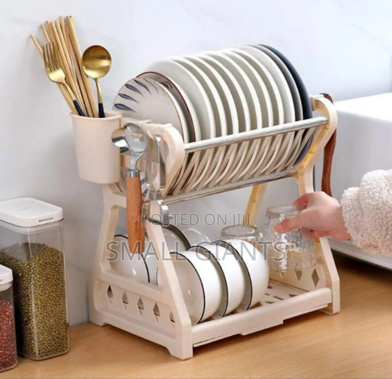1pc Beige Stainless Steel Dish Rack