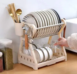 1pc Beige Stainless Steel Dish Rack