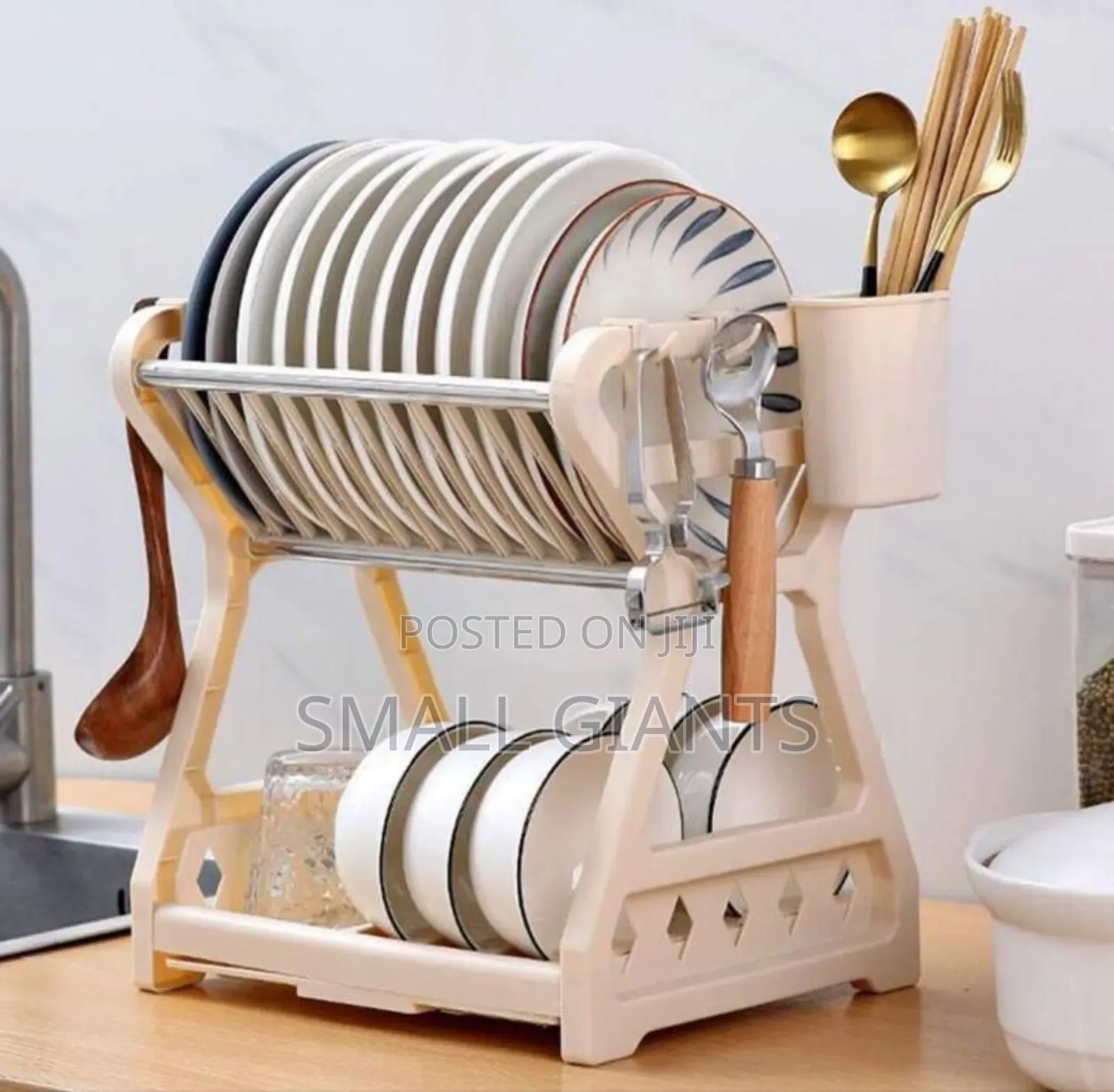 1pc Beige Stainless Steel Dish Rack