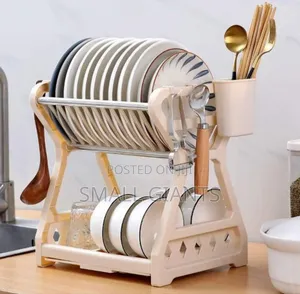 1pc Beige Stainless Steel Dish Rack