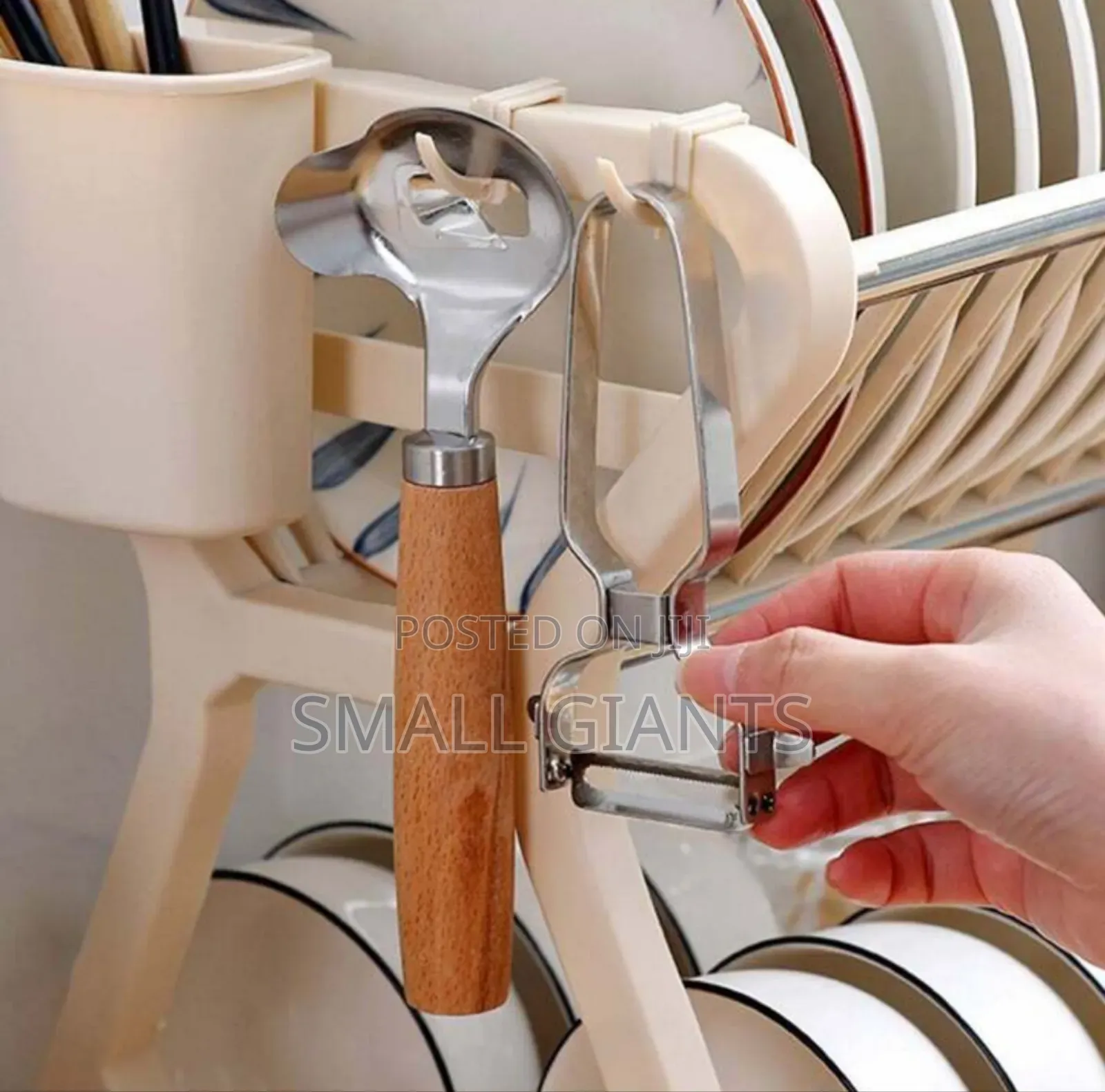1pc Beige Stainless Steel Dish Rack