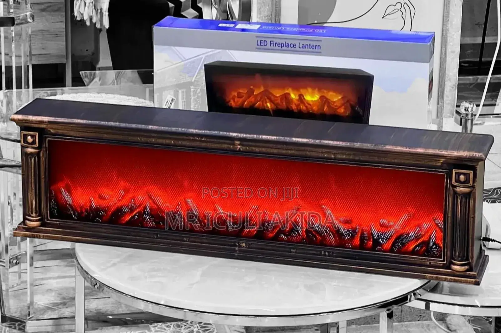 60cm Bronze Led Fire Flame Light Decorativ Fireplace Lantern