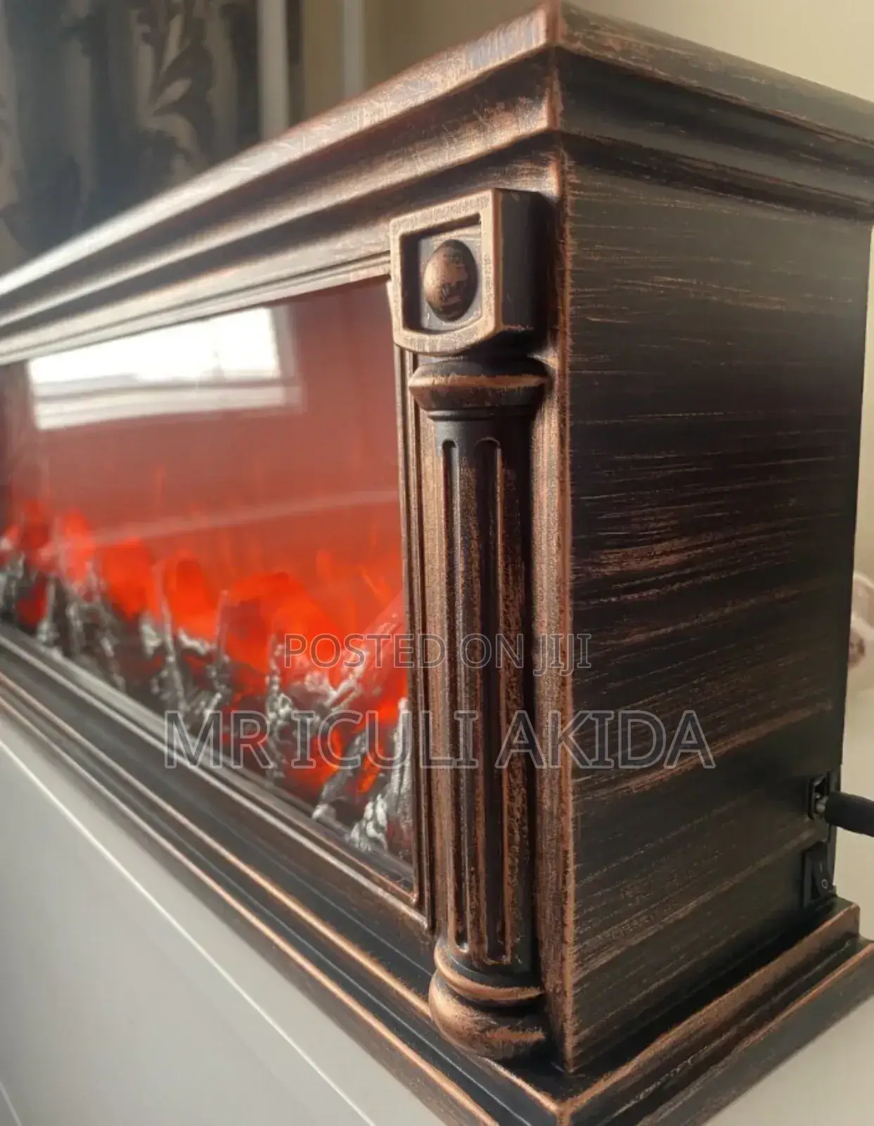 60cm Bronze Led Fire Flame Light Decorativ Fireplace Lantern
