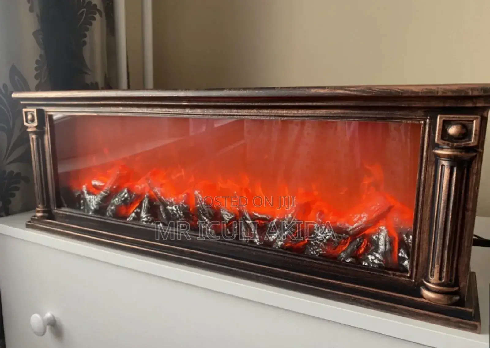 60cm Bronze Led Fire Flame Light Decorativ Fireplace Lantern