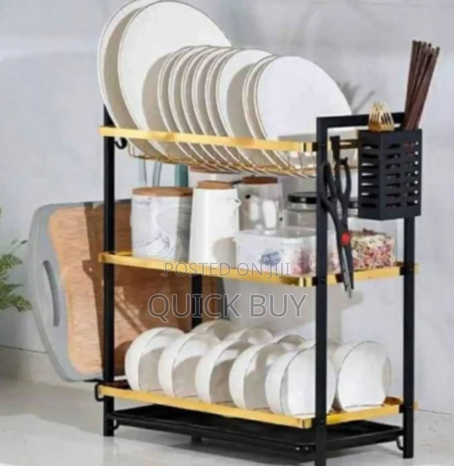 Premium Heavy Duty 3tier Black Gold Kitchen Dish Drying Rack
