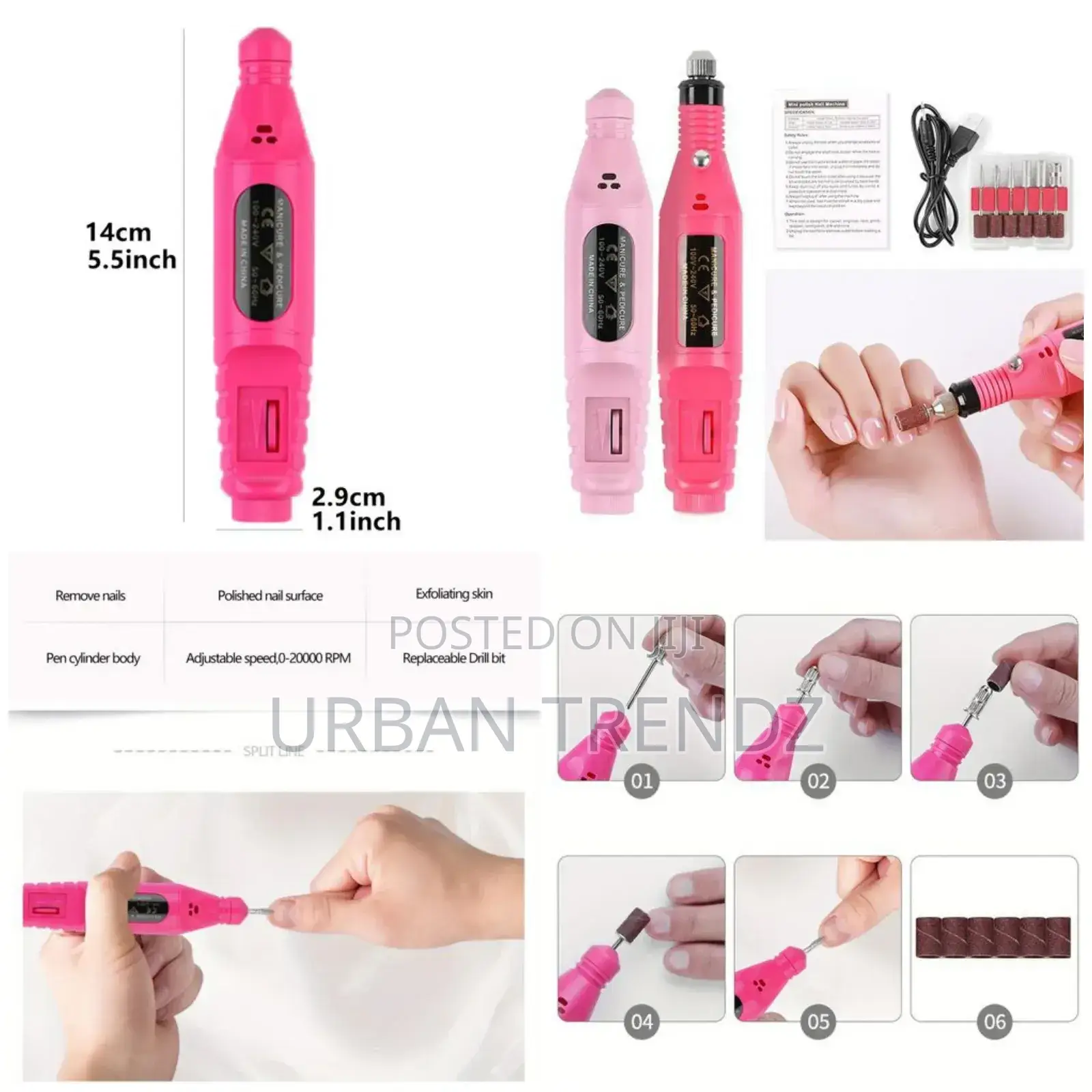 Professional USB Electric Nail Drill Machine - Red